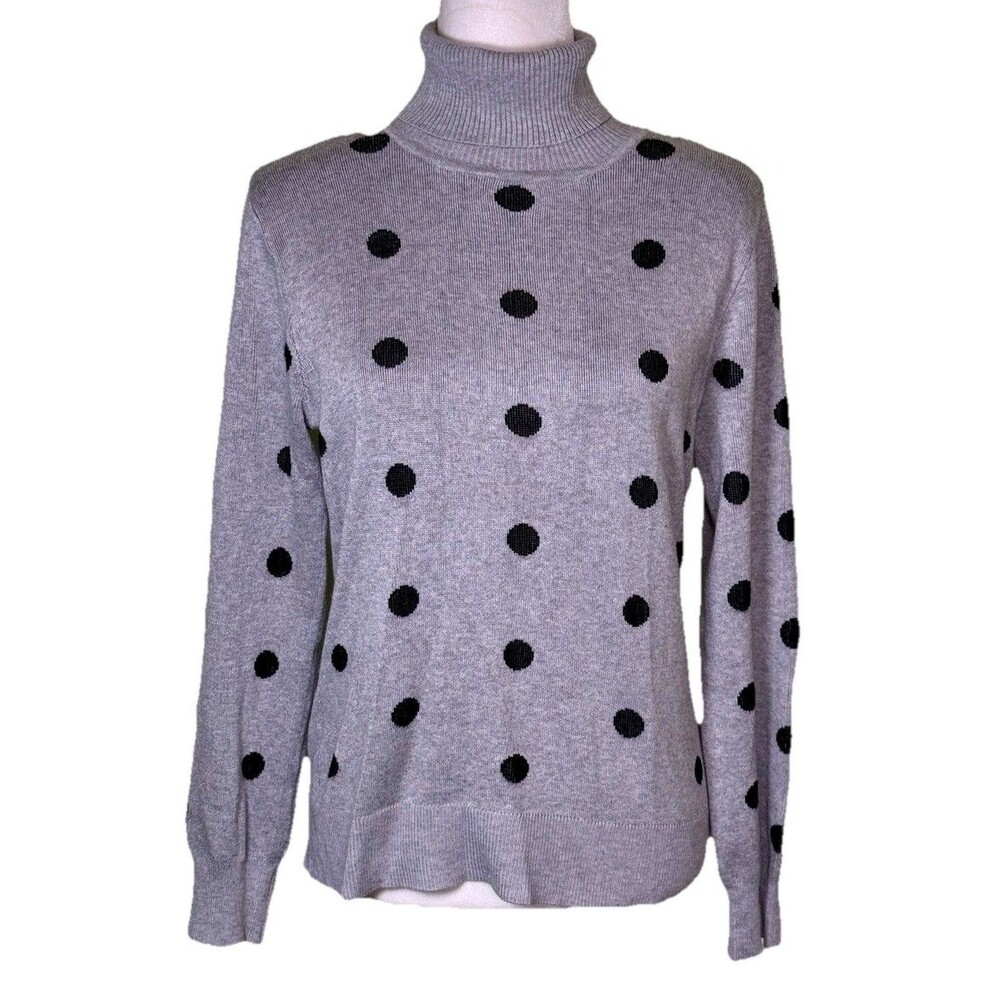 Women Petite Gray Polka Dot Knit Turtleneck Parisian Chic Classic Size PM